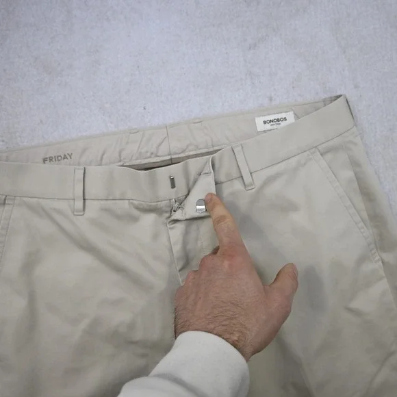 Bonobos Friday Chino Pants Mens Size 35 x 30 Beige Slim Taper Stretch Flat Front - Picture 6 of 11